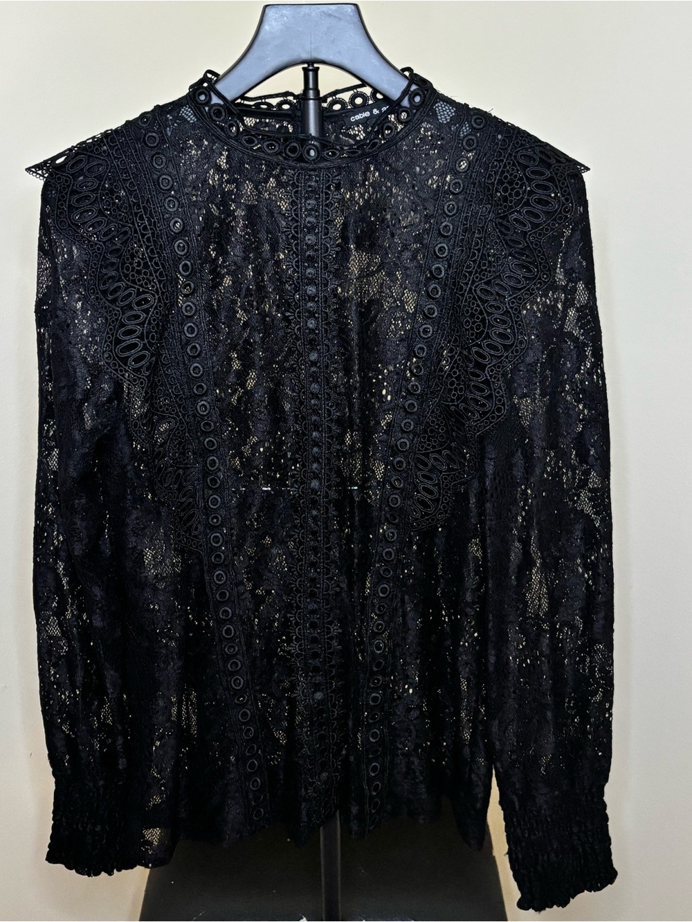Cable & Gauge Black Lace Crochet Detailed Top